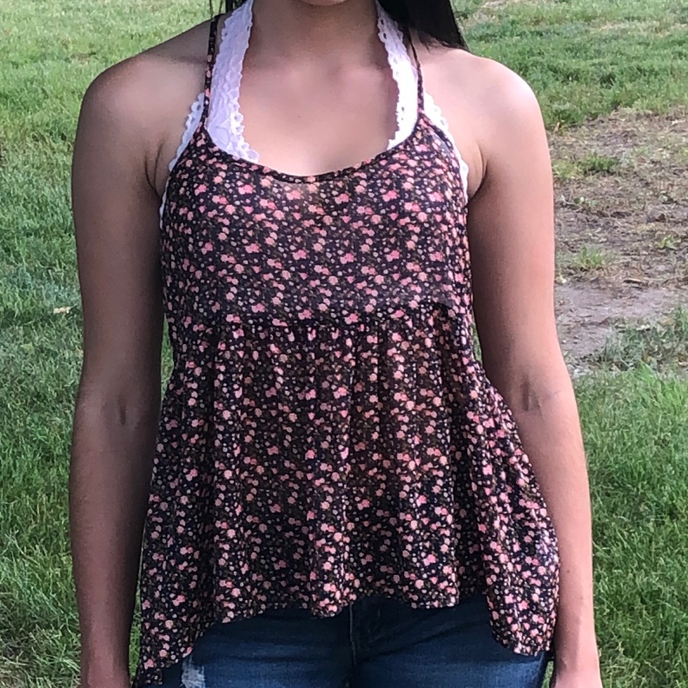 Forever 21 Floral Tank Racer Back Top Size Medium